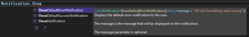Default error notification with documentation comments