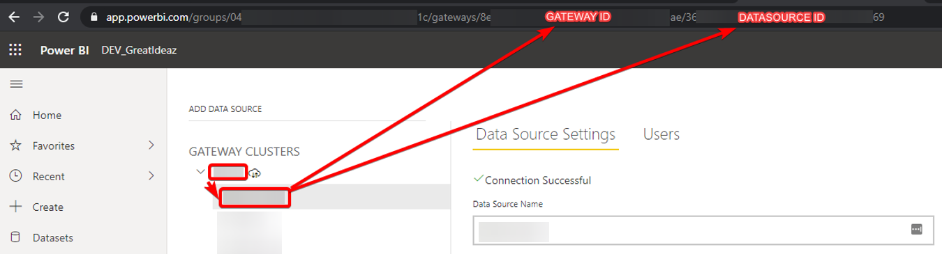 Locations of Gateway ID and Data Source ID
