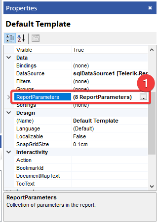 Selecting the Report Parameters from the Properties section