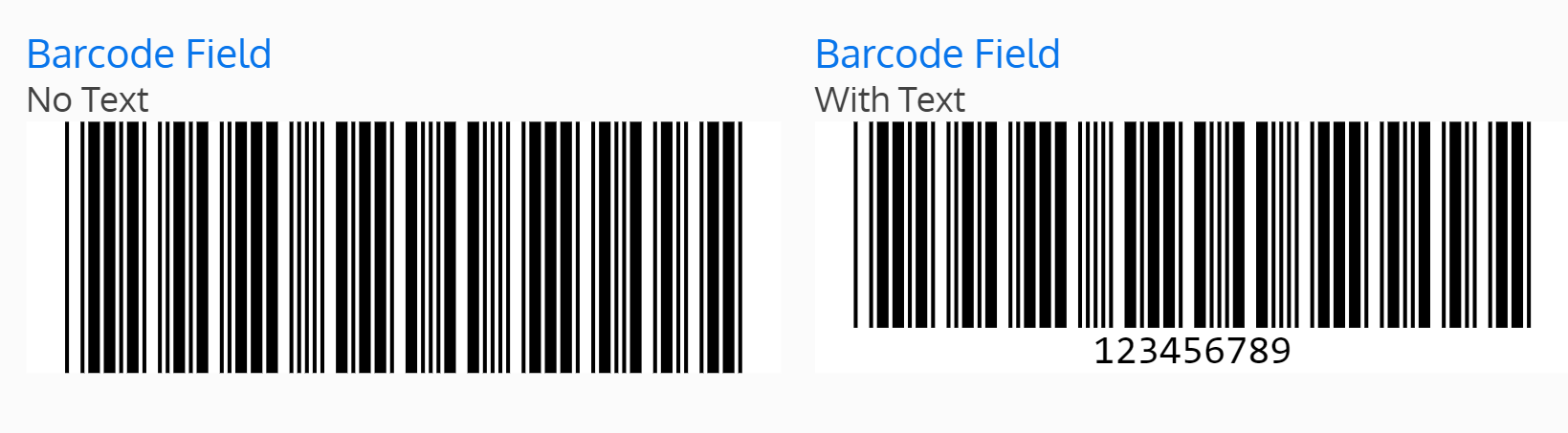 Screenshots of barcodes with text and without text