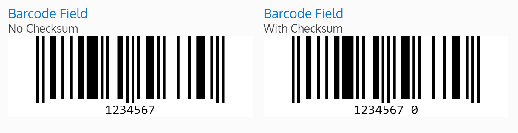 Screenshots of barcodes with checksum and without checksum