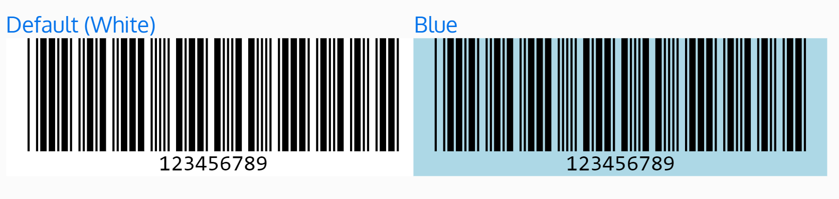 Screenshots of the default colored barcode and a barcode on a blue background