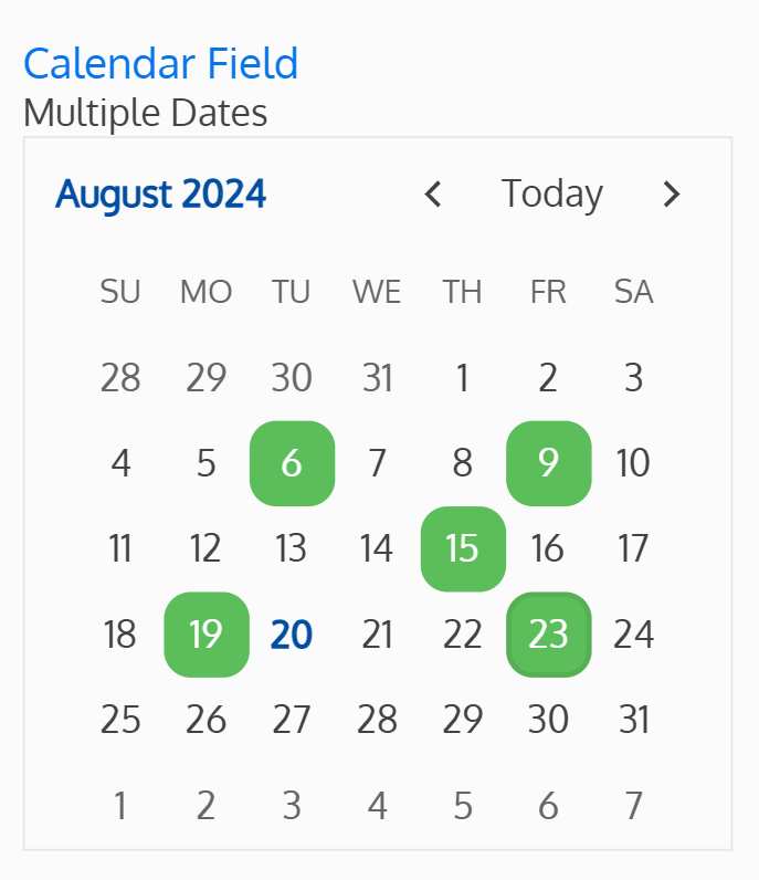 Screenshot of the multiple dates calendar field