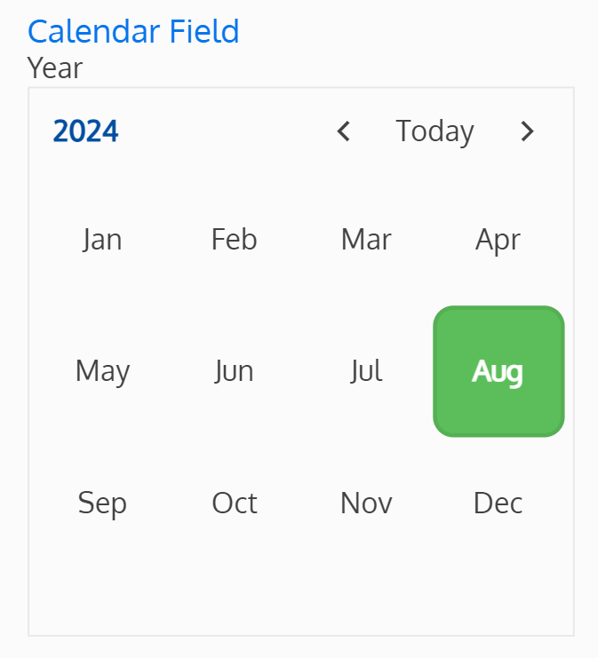 Screenshot of the calendar field with a bottom view level set to year