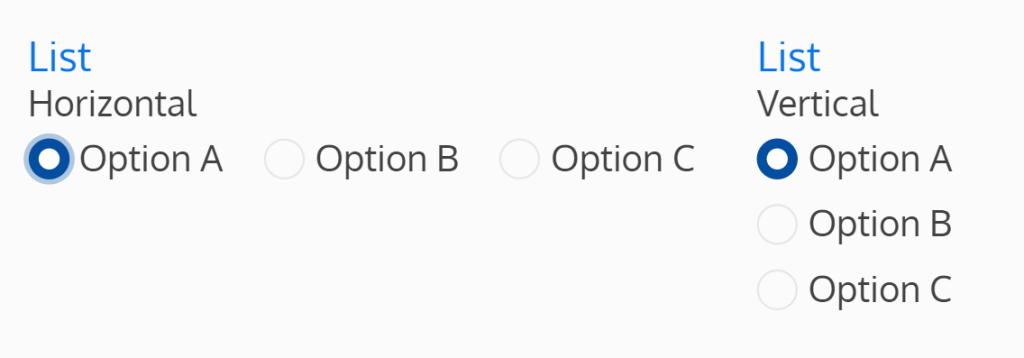 Screenshots of the single select horizontal and vertical layouts
