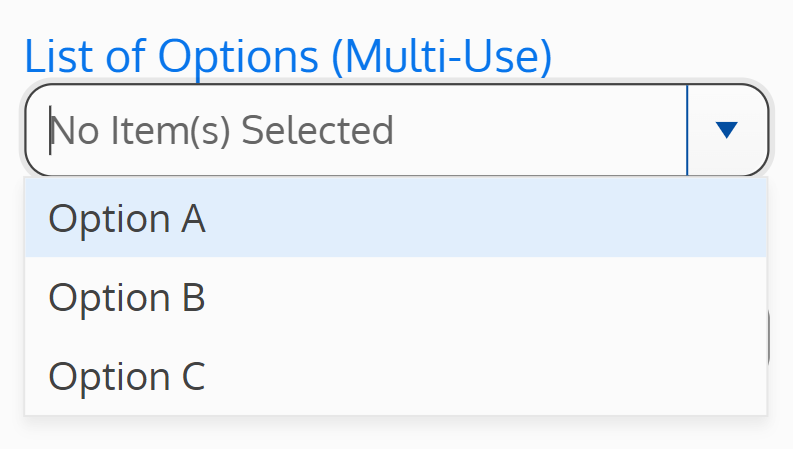 Screenshot of the list of options (multi-use) field