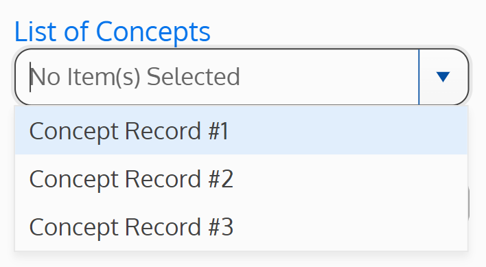 Screenshot of the list of concepts field