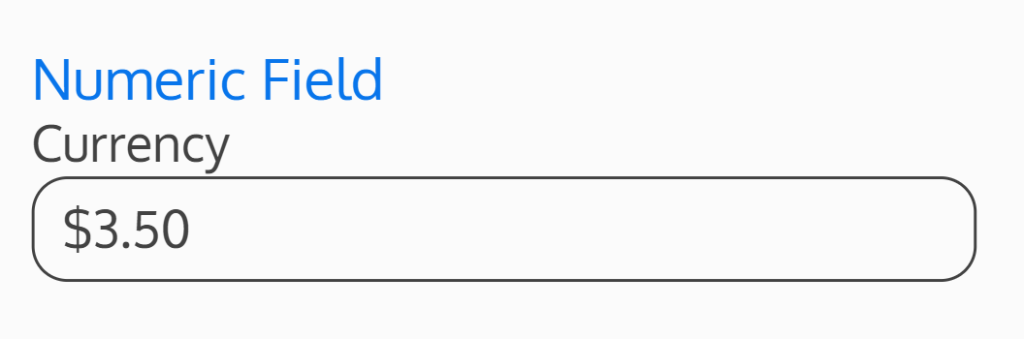 Screenshot of a currency numeric field