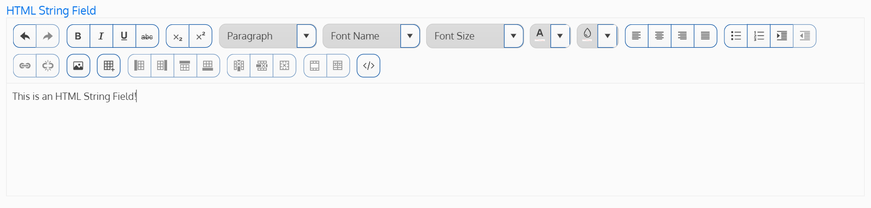 Screenshot of an html string field
