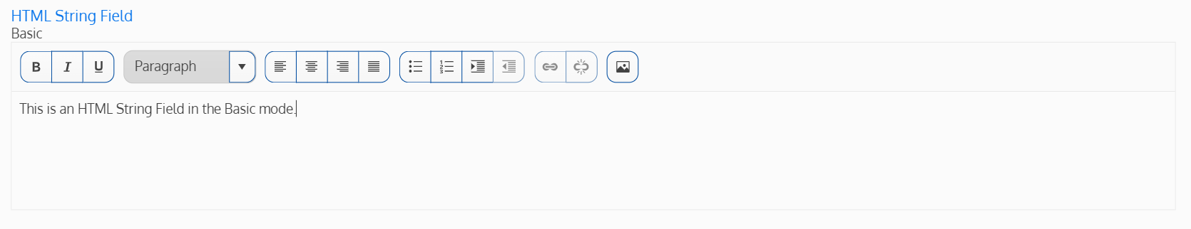 Screenshot of an html string field in basic mode