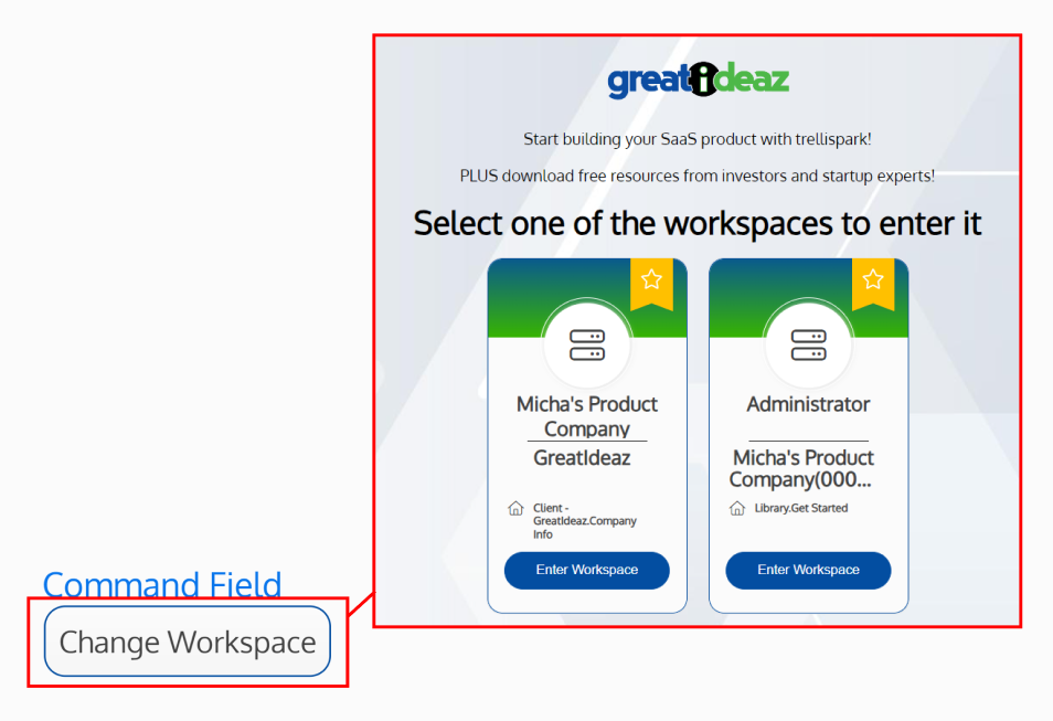Screenshot of the change workspace command field, opening the change workspace page
