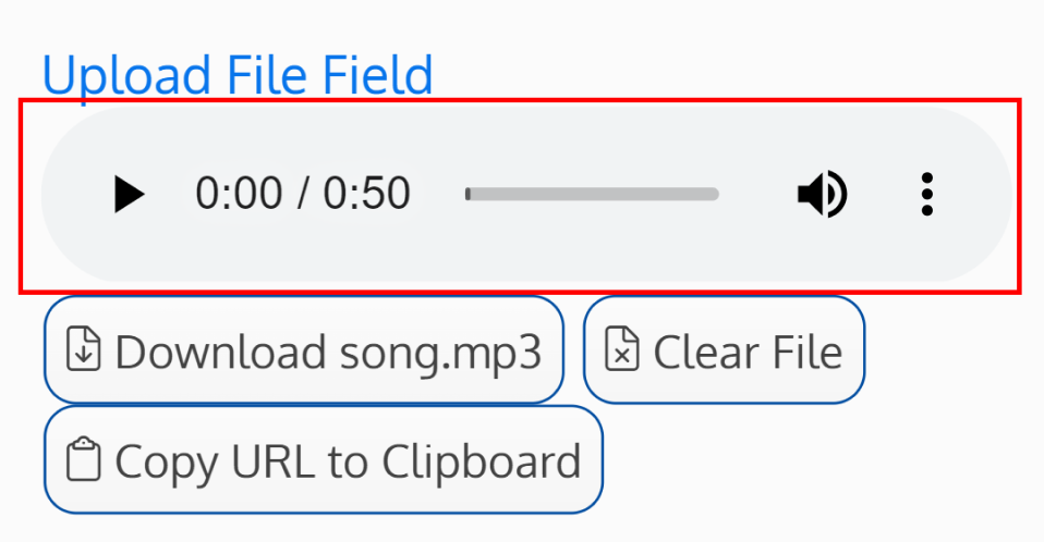 Screenshot of the upload file field audio player