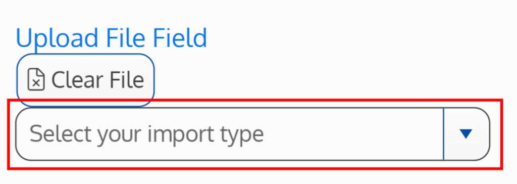 Screenshot of the upload file field with integration targets enabled - displays an additional field to select the import target