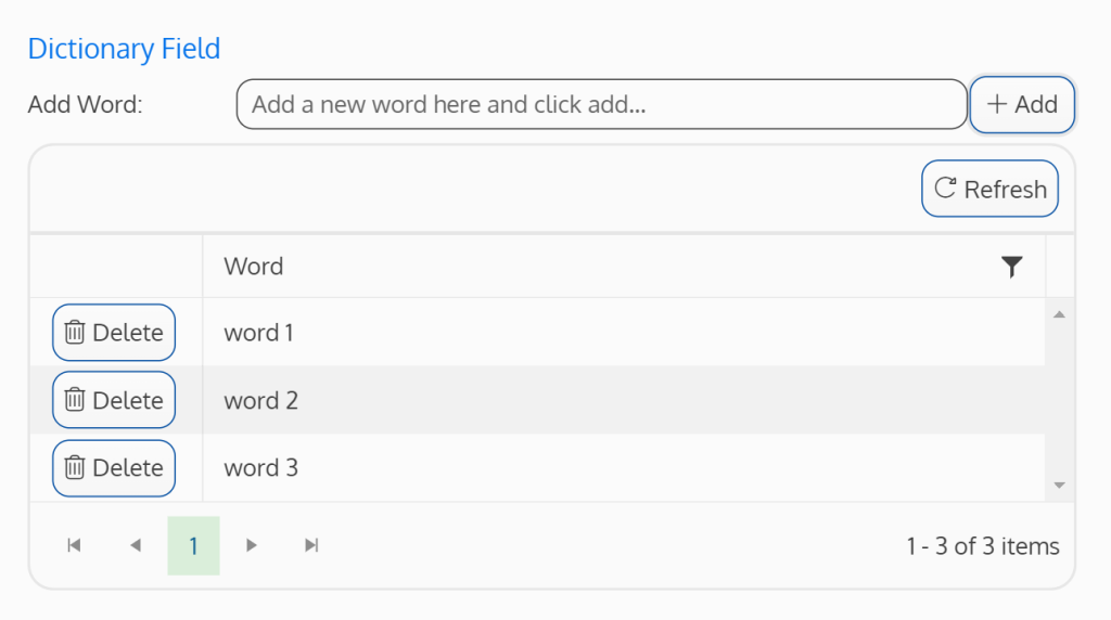 Screenshot of the dictionary field