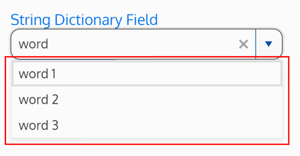 Screenshot of a string dictionary field's dictionary words