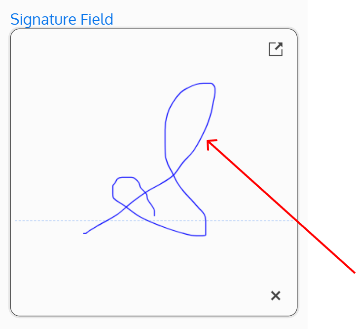 Screenshot of a signature field with a blue signature color