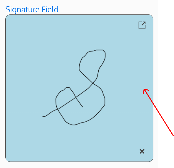 Screenshot of a signature field with a blue background color