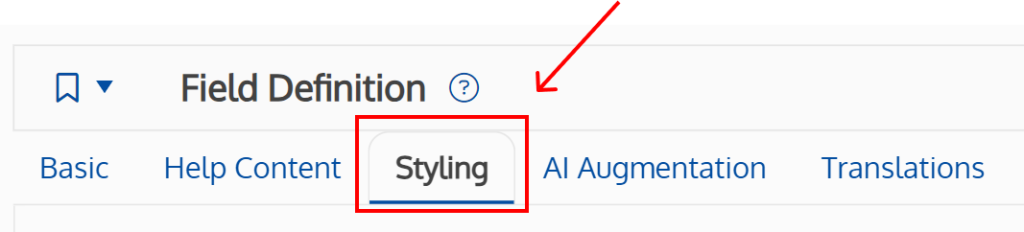 Screenshot of the styling tab on a field definition