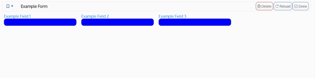 Screenshot of an example form with three string fields, all with blue backgrounds