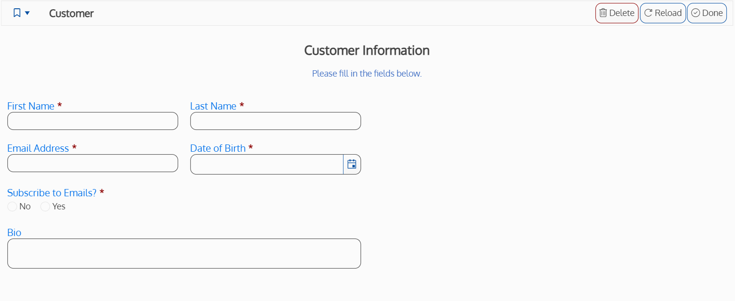 Screenshot of an example customer concept form